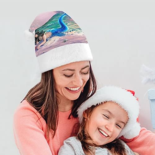 Плюшен коледна шапка-русалка, палави и сладки шапки на Дядо Коледа с плюшени полета и удобна подплата, коледна украса