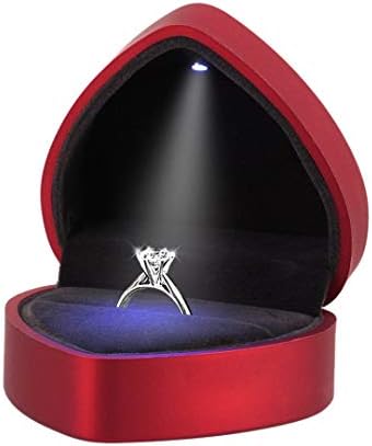 Lexon LED Кутия За Пръстени с Диаманти, Бижута, Сватба Оферта За Ангажимент, Калъф За Обеци с Подсветка (Червено Сърце)