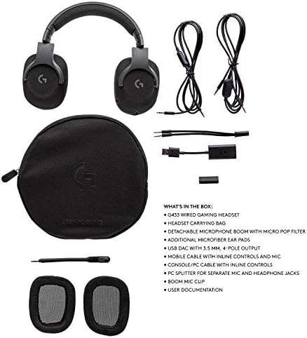 Жичен детска слушалки Logitech G433 7.1 слушалки с DTS: X 7.1 Съраунд звук за PC, PS4, PS4 PRO, Xbox One, Xbox One S, Nintendo Switch – Троен Черен