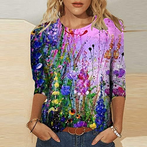 2023 Кръгъл Отвор Памук Цветен Графичен Честит Подарък Хол Великденско Яйце Блуза, Тениска за Жени Блуза с 3/4 ръкав
