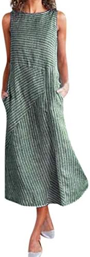 Облекло за Жени, 2023, Женски Ежедневното Шарени Рокля Без Ръкави с изрязано Ленено Дълга Рокля с Джобове