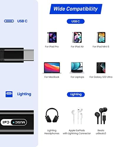 Аудиоадаптер USB C-Светкавица за iPad 10 Air 5, тип C за слушалки тип Мъж-Пфи Сертифициран Конвертор за слушалки Lightning