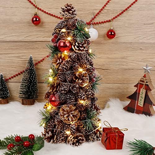 Мини Коледно Дърво на Д-р.DUDU, 16-Инчовата Дъска Коледно Дърво с предварителна Осветление, Малка Изкуствена Коледна Бум с 20 led крушки, Коледно Дърво с Червени Шариковы?