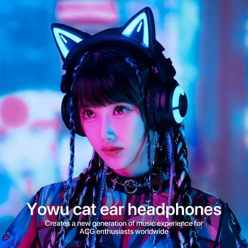 Сгъваема детска слушалки YOWU RGB Cat Ear Headphone 3G Wireless 5.0 съраунд звук 7.1, вграден микрофон, индивидуално осветление и ефекти в приложението, Аудиокабелем за зареждане на Typ