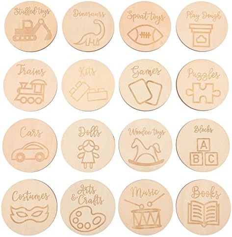 Toddmomy за съхранение на етикет детски дом организатор на дървени дискове занаяти признаци на орнаменти, с шарките на