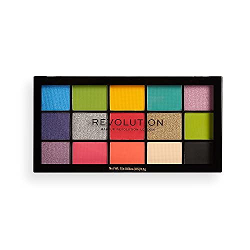 Makeup Revolution Reloaded Palette, Палитра сенки за грим, Включва 15 нюанси, Пази Цял ден, Без насилие, Основен е 16,5