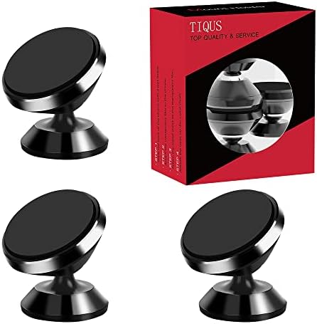 TIQUS [3 опаковки] Магнитно Кола планина за телефон с черни метални пластини, авто Здрав държач за мобилен телефон, вграден
