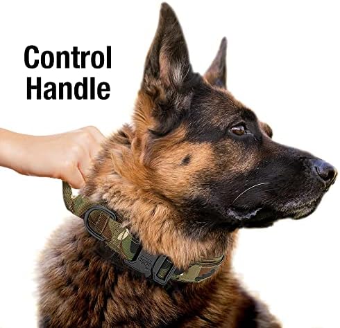 Тактически Нашийник за кучета, Регулируема Военен Тренировъчен нашийник за кучета, Тежкотоварни Найлонов нашийник за кучета с дръжка за управление и солидна мета?