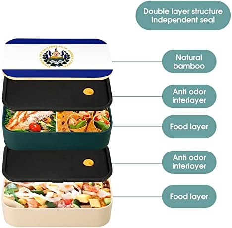 Кутия за обяд Bento с Флага Салвадор, Херметически затворени Контейнери за храна Bento Box с 2 Отделения за Пикник в офиса