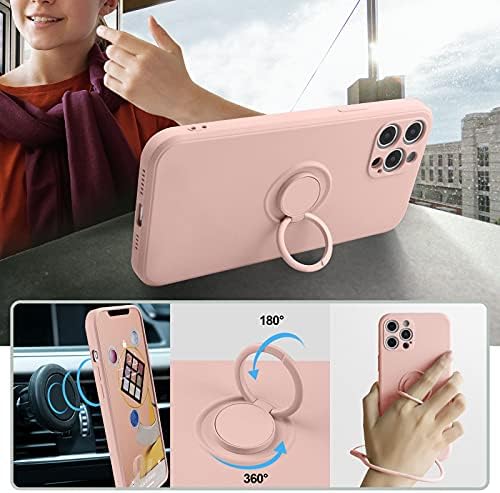 abitku е Съвместим с калъф iPhone 12 Pro Max, силиконов с пръстен-стойката на 360 ° (с поддръжка на магнитното закрепване