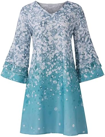 Дамско Модно Темпераментное Мини рокля Fragarn с V-образно деколте и ръкави 3/4 с принтом и Елегантен Принтом