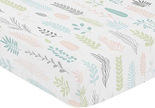 Sweet Jojo Designs Розово-Сив Чаршаф за легло с тропически листа За момичета или бебета в детската стая - Колекция от