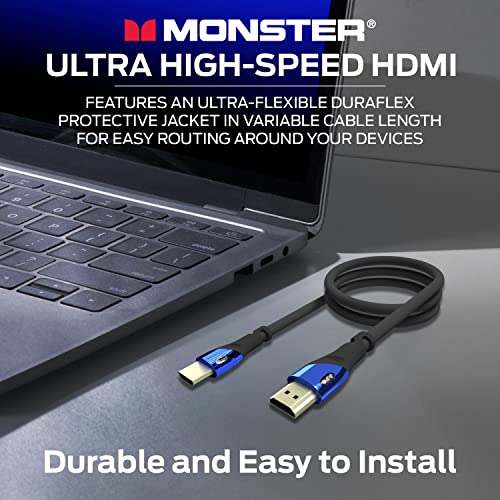 Monster кабел 8K HDMI високоскоростен достъп до кабел Cobalt 2.1 - 48 gbps с подкрепата на eARC, 8K при 60 Hz за отлично качество на видео и звук – HDMI кабел за PS5, Apple TV, Roku, Smart TV, Xbox X Series и S -