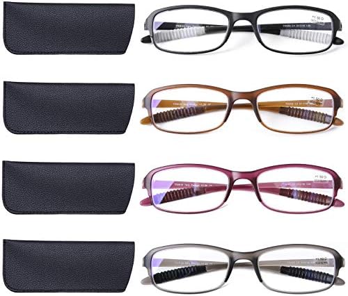 DOOViC 4 Опаковки Компютърни Очила За Четене, Блокиране на Синя Светлина, Срещу Пренапрежение на Очите, Гъвкави и Леки Очила за Четене, за Жени, Мъже, 2,5 Сила