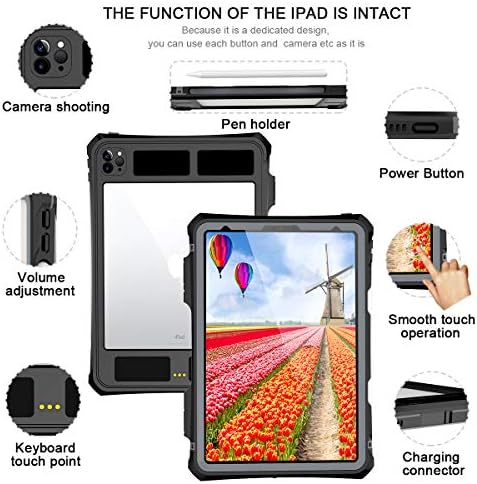 Калъф за iPad Pro 11 - Черен Водоустойчив калъф за iPad Pro 11 инча 2020 2021 2022 Нов Прозрачен Защитен калъф-Броня