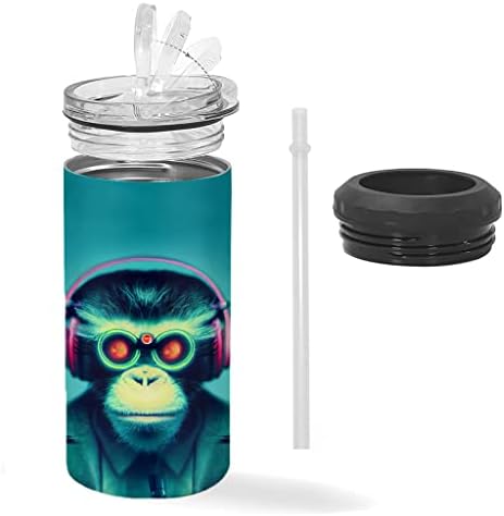 Главата на Маймуна със слушалки, Чанти за Охладител за фино буркани - Охладител за банките с художествен принтом - Охладител