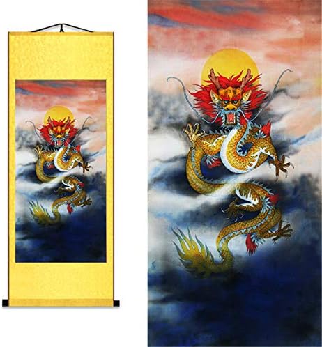Zzooi Китайски Стил Dragon Стенно Изкуство Виси Коприна Печатни Свитък Живопис