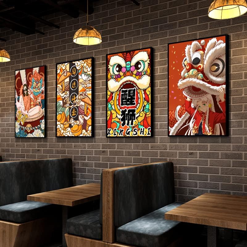 Национален прилив на декоративна живопис нов китайски лъв танцово стени на хотела декоративна живопис стени в ресторанта