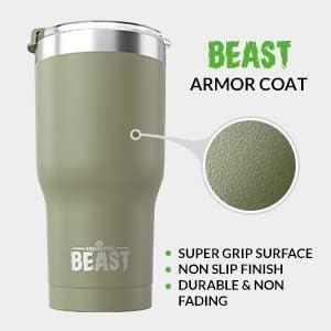 Комплект чаши BEAST Армейско-зелен цвят, обем 20 грама с дръжка - Чашата за Кафе от Неръждаема Стомана + Четка с 2 Соломинками,