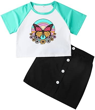 Комплекти дрехи За малките Момичета, Панталони с копчета, Топ в стил Мозайка, Летни Дрехи За Момичета, Тениска + Пола