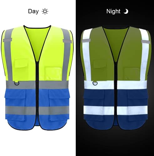 Обичай Жилетка за безопасност, Персонални жилетка Hi Vis с логото, висока светоотражающая работно облекло на открито с цип и 5 джоба - 5 опаковки