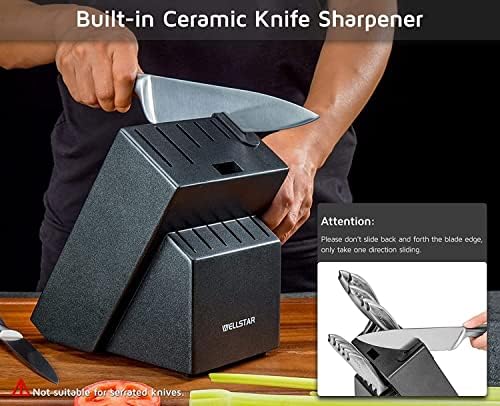 Блок за кухненски ножове с 12 Слота, Държач за ножове от дърво, Без ножове – Плот от масивно дърво За съхранение на ножове
