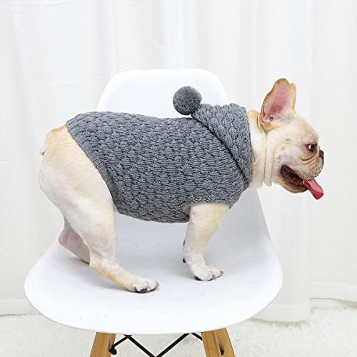 Пуловер за кучета Kayto Зимно Облекло за кутрета За момчета и Момичета, Възли Палто за домашни любимци, Прилича на ръчна изработка. (Средно Сиво с Шапка)