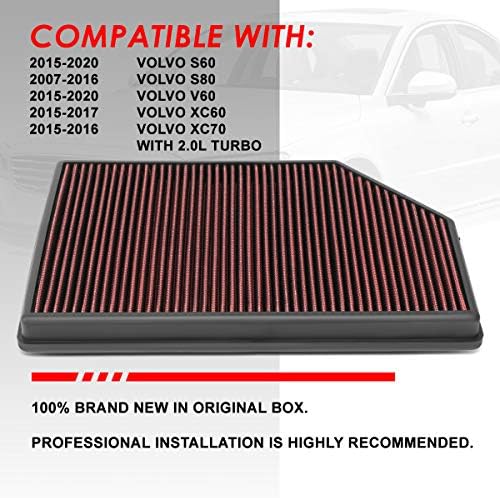 Червена Моющаяся панел въздушен филтър, Съвместима с Volvo S60, S80 V60 XC60, XC70 07-20