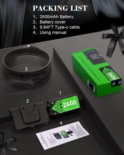 Акумулаторна батерия за Xbox One/Xbox One S/Xbox One X/Xbox One Elite с капацитет 2600 mah, комплект за възпроизвеждане и зареждане с USB-кабел с дължина 9,8 фута и led индикатор за безжичен ко?