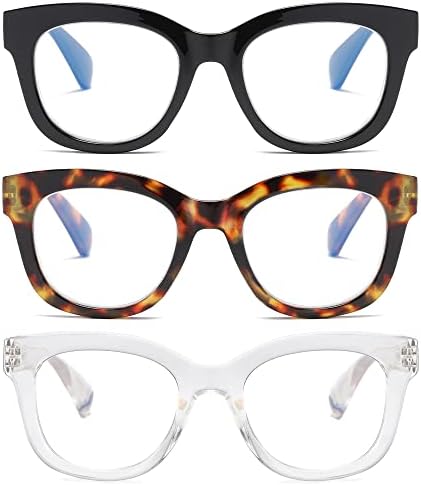 Очила за четене NaNaKo, 3 опаковки, за жени голям размер, и синя светлина, блокиране пружинен шарнир за компютърните