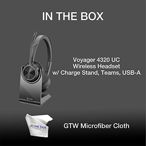 Безжична слушалка GTW Поли Voyager 4320 UC Bluetooth Duo (USB-A) Командване версия със стойка за зареждане - Настолен телефон, PC/Mac, Работи с увеличение, централно пръстен, 8x8, Vonage, Микр
