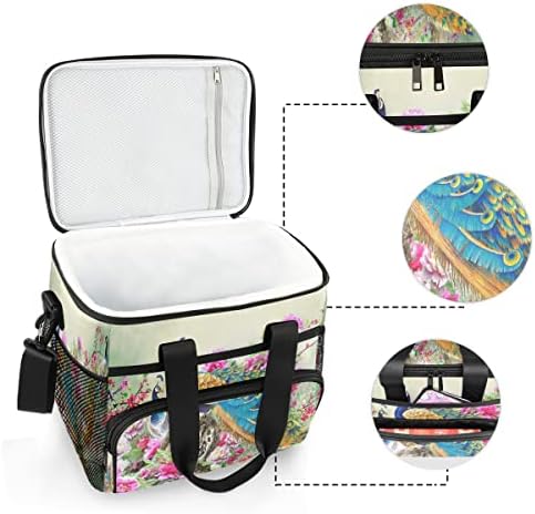Чанта-хладилник MNSRUU с Три Павлинами и Цветя, Изолирани Чанти за Обяд, Чанта За Пикник, Плаж Контейнер-Хладилник за