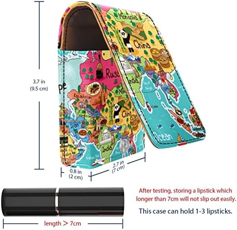 Цветна Карта на Малък Преносим Калъф за Грим, Изкуствена Кожа, Органайзер Червило, Чанта за Червило с Огледало