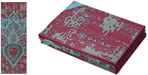 Gaiam Yoga Mat - Сгъваема пътен подложка за фитнес и упражнения - Сгъване килимче за йога за всички видове йога, пилатес и упражнения върху пода (68 L x 24 W x 2 мм дебелина)