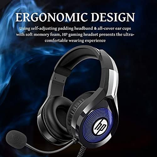 Стерео слушалки за игри на HP за PC с микрофон, режийни слушалки с RGB подсветка на ергономичния си дизайн за PS5, PS4,
