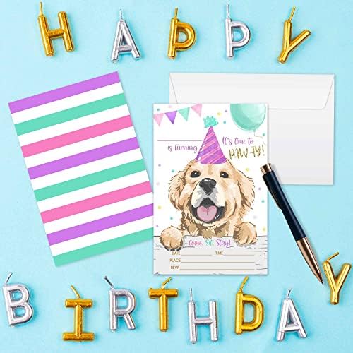 WUAWN 20 Покани за Рожден Ден за кучета и Кученца с Конвертами, Заполняемые Въздушни топки, Картички и Покани за Рожден