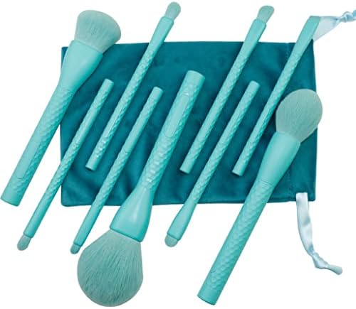SDFGH Циан 9 бр. четки за грим със синтетична коса и пластмасова дръжка, Професионален Комплект четки за грим (Цвят: