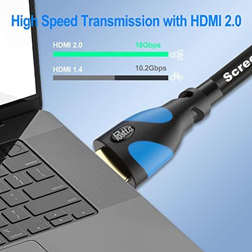 Кабел Postta HDMI 75 Фута 4K HDMI2.0 Кабел с вграден усилвател на сигнала Поддръжка на 4K (2160P), 3D, 1080P, Ethernet, връщане на звука (ARC)-(черно-бледо синьо)