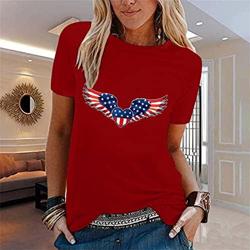Копринено Дамски Тениски Дамски Ежедневни Ризи С принтом Хартата на Деня на Независимостта, Риза с Къс ръкав, Свободна
