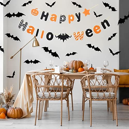 120 БР. 3D Стикери за стена с изображение на прилеп с Надпис Happy Halloween, Набор от декоративни елементи за дома за
