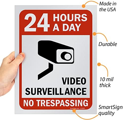 SmartSign (опаковка от 5 броя) 12 x 9 инча Знак 24 часа в денонощието - видеонаблюдение, изземат, Ситопечат, 10-мм стиропор,