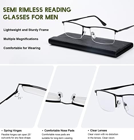 Мъжки слънчеви очила за четене без рамки Reducblu, 3 опаковки, класическа метална дограма за четене