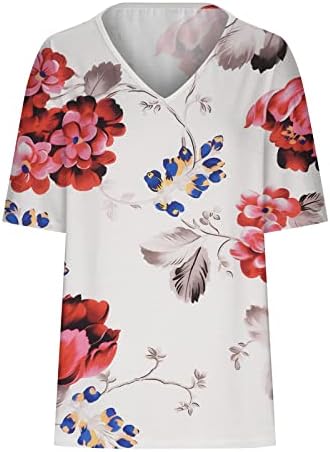 Дамски Блузи 2023, Ежедневни Летни Модни Тениски с Къс ръкав и V-образно деколте, Големи Размери, Цвете Риза, Прекрасна