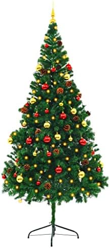 VidaXL Изкуствена Коледна Елха с Дрънкулки и светодиодите Зелена 210 см Домашната Спалня, Всекидневна, Антре Офис Празнична Украса Коледна Украса