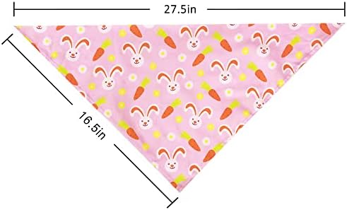Кърпа за кучета за Великден, Празнична Кърпа за котки Шалове с Заешко и Моркови за Малки, Средни и Големи Кучета, Котки, Домашни Кученца (Hoppy Hour / Розово, Голям)
