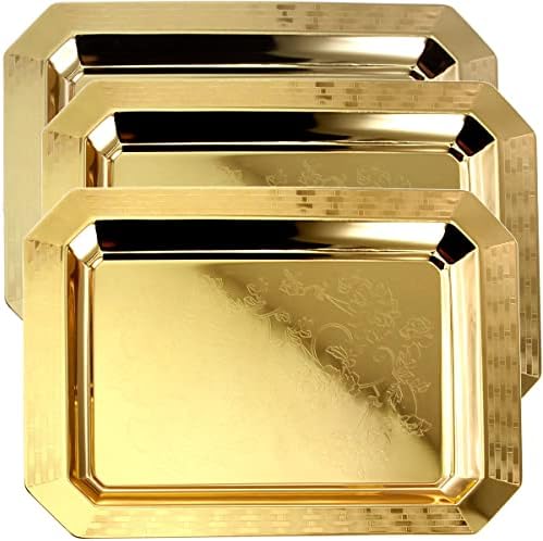 Nikolina Megastore (Опаковка от 3 броя) 14 инча x 9,8 см Осмоъгълни Iron Златен Сервировочный Тава С ръба, Открит Модел,