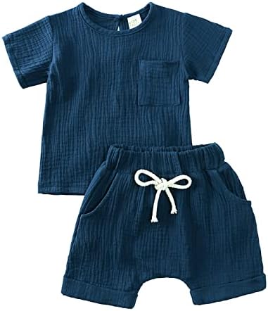 QNFEPKG/Обикновен пуловер за малки момчета и момичета, Памучен hoody с къс ръкав, Тениска, Зимни Дрехи за малките момчета (4 июля32, тъмно синьо, 12-24 месеца)