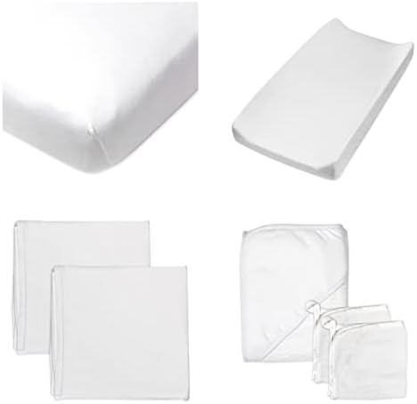 Комплект спално бельо HonestBaby от 7 теми от органичен памук - 2 опаковки пеленального одеяла, 1 Чаршаф за легло, 1 Упорит калъф за свободни, Кърпа от 3 теми, бяло