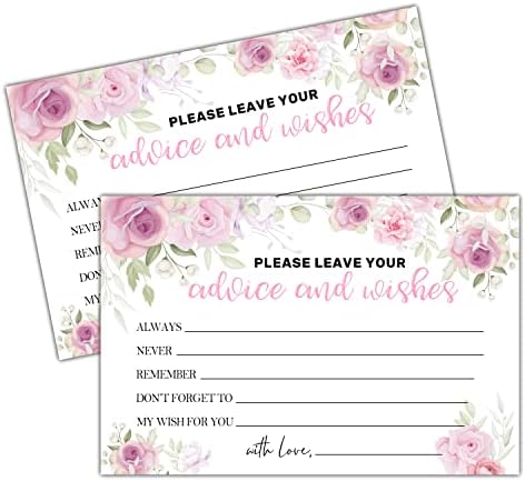 Пощенски картички със съвети и пожелания - Румяно-розова с флорални, зелен дизайн, идеален за булчински душ, Детски душ, Абитуриентски партита, пенсиониране, Думи на