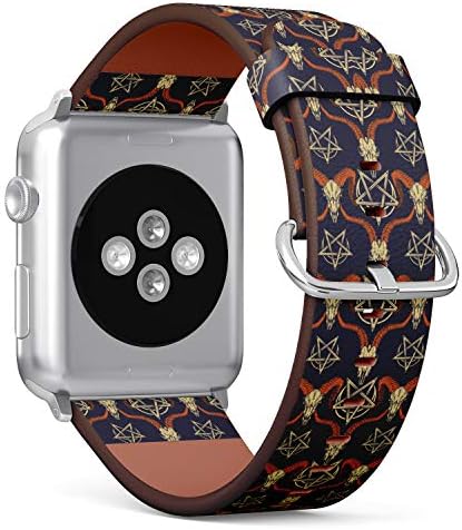 (Модел с черепи на Коза и овен, със Стилна Пентаграма?) Кожена каишка-гривна с модел за Apple Watch Серия 4/3/2/1 поколение,